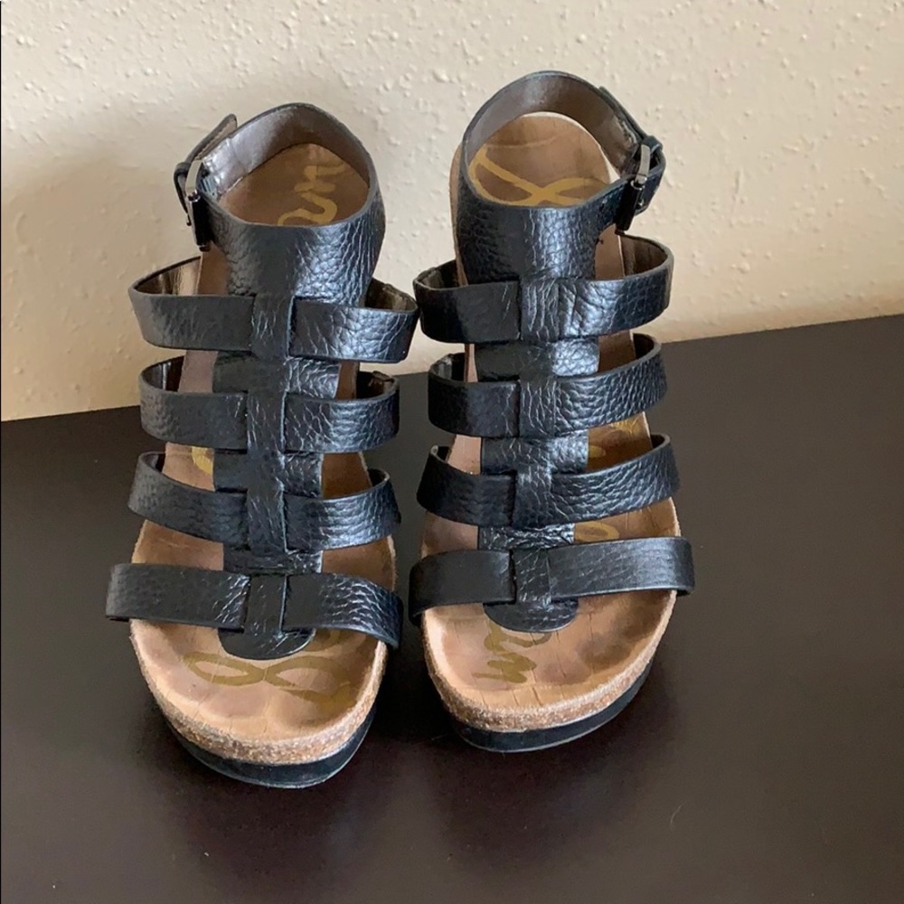 Sam Edelman Black Leather Platform Wedge